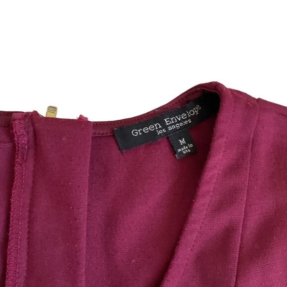 Green Envelope Stretch Jersey Knit Skater Mini Dress M Maroon Basic - Picture 3 of 5